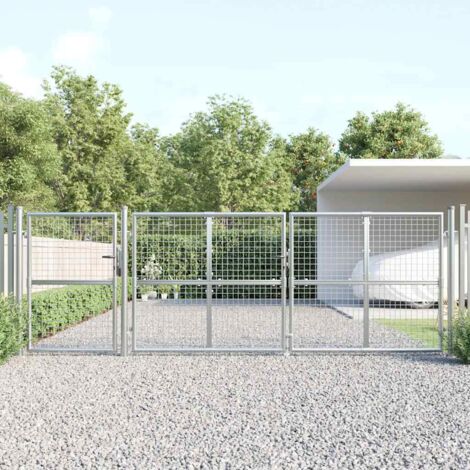 Portail de jardin  Portillon Grillage Portail de Clôture maille argenté 400x175 cm acier galvanisé 47864