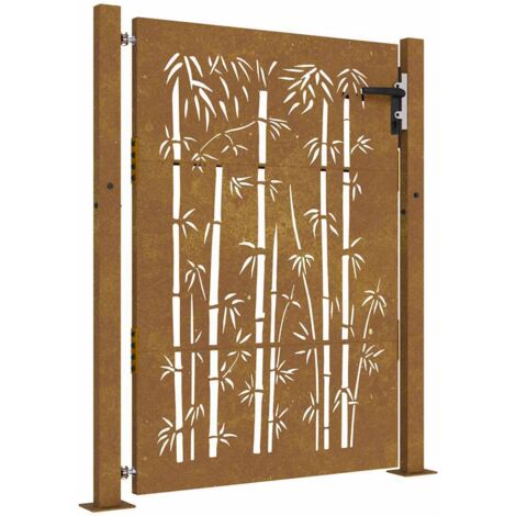 Portail de jardin，Portail de clôture，Portillon de jardin 105x155 cm acier corten design de bambou CFW57972