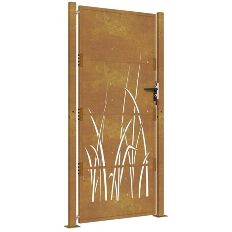 Portail de jardin，Portail de clôture，Portillon de jardin 105x205 cm acier corten conception d'herbe CFW60044