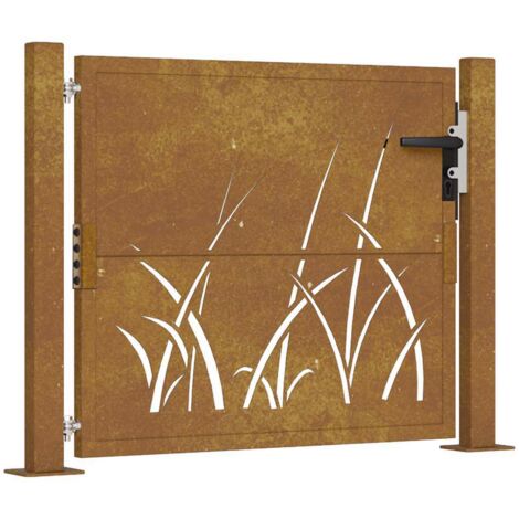 Portail de jardin，Portail de clôture，Portillon de jardin 105x80 cm acier corten conception d'herbe CFW69092