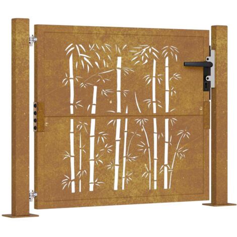Portail de jardin，Portail de clôture，Portillon de jardin 105x80 cm acier corten design de bambou CFW39734