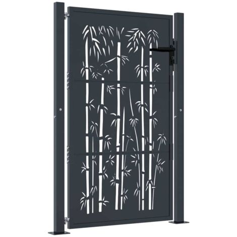 Portail de jardin，Portail de clôture，Portillon de jardin anthracite 105x130 cm acier design de bambou CFW45666