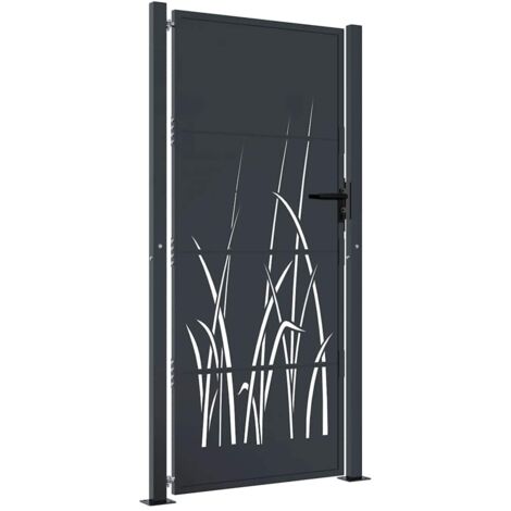 Portail de jardin，Portail de clôture，Portillon de jardin anthracite 105x205cm acier conception d'herbe CFW87620