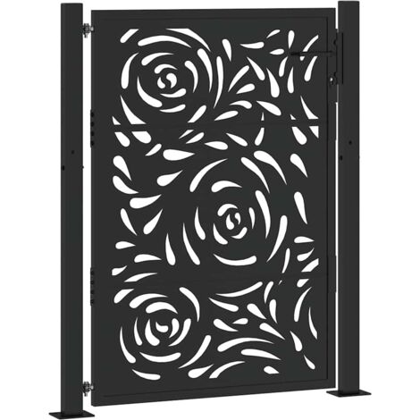 Portail de jardin，Portail de clôture，Portillon de jardin noir 105x130 cm acier conception de flamme CFW64419