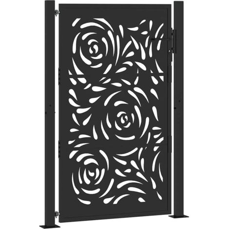 Portail de jardin，Portail de clôture，Portillon de jardin noir 105x155 cm acier conception de flamme CFW45059