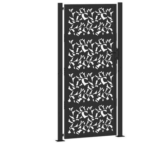 Portail de jardin，Portail de clôture，Portillon de jardin noir 105x205 cm acier conception de feuilles CFW69066