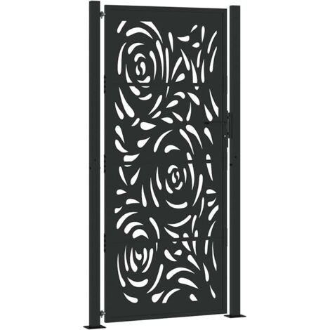 Portail de jardin，Portail de clôture，Portillon de jardin noir 105x205 cm acier conception de flamme CFW18971
