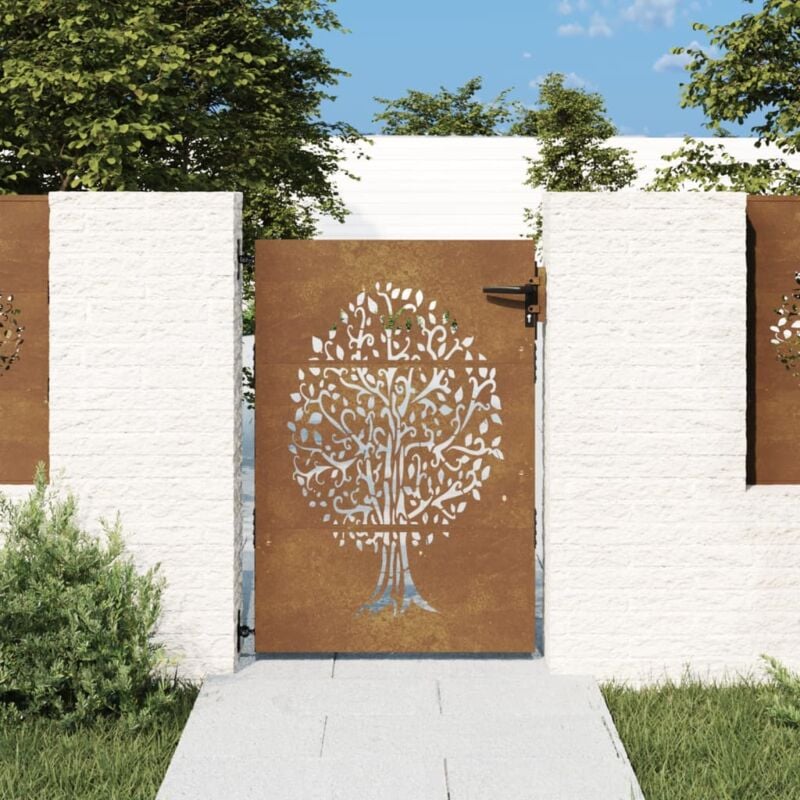 Portail de jardin,Portail de clôture,Portillons de jardin 85x150 cm acier corten conception de l'arbre CFW81746
