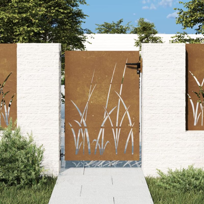Portail de jardin,Portail de clôture,Portillons de jardin 85x150 cm acier corten conception d'herbe CFW52436
