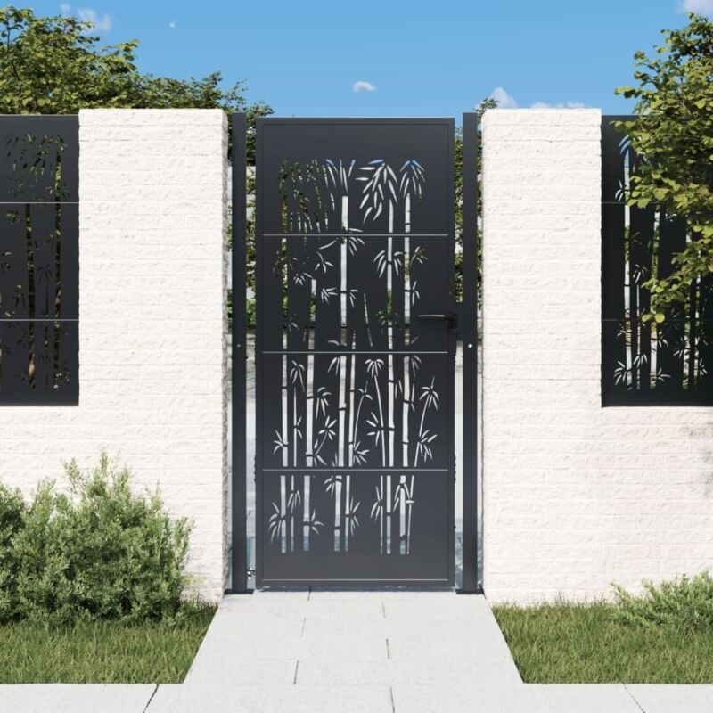 Portail de jardin,Portail de clôture,Portillons de jardin anthracite 105x180 cm acier design de bambou CFW59824