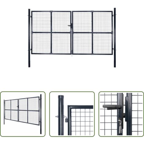 Portail de terrasse -  Portail de jardin grillagé en acier galvanisé 300 x 175 cm gris