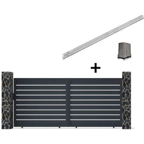 Portail électrique coulissant aluminium ajouré L392 x H176 cm anthracite PRIMO