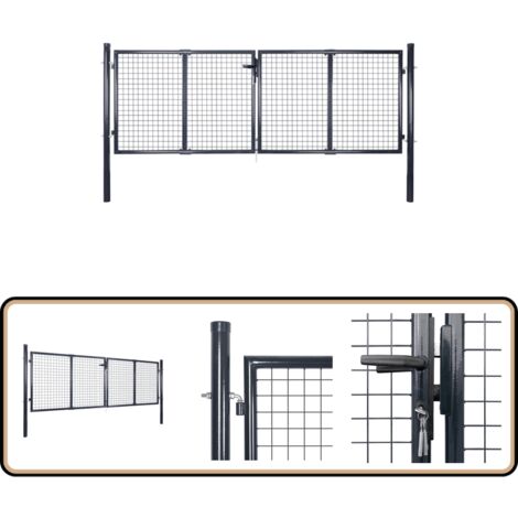 Portail en maille Acier galvanisé 289x100 cm Gris - Portail En Acier - Portillon Jardin - Clôture Grillage - Porte D'entrée Extérieur - Portail Gris