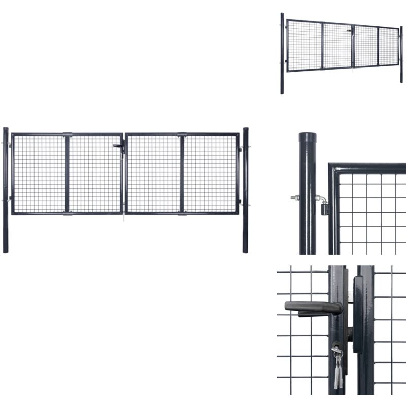 Portail en maille Acier galvanisé 289x100 cm Gris - Portail En Acier - Portillon Jardin - Clôture Grillage - Porte D'entrée Extérieur - Portail Gris