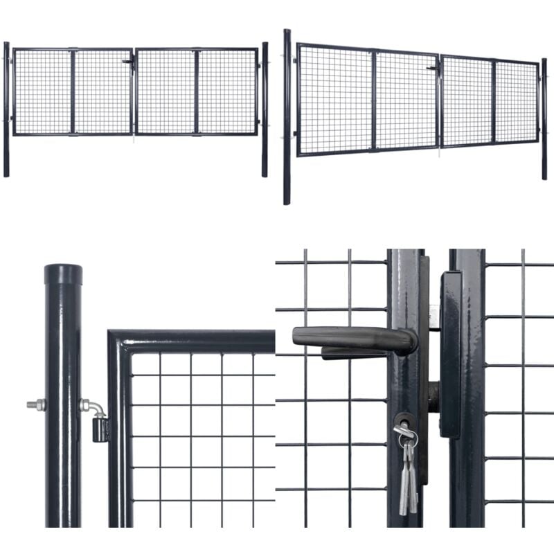 Portail en maille Acier galvanisé 289x100 cm Gris - Portail En Acier - Portillon Jardin - Clôture Grillage - Porte D'entrée Extérieur - Portail Gris