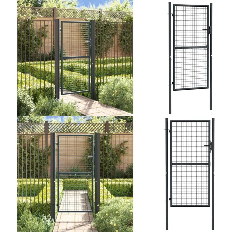 Portail en maille de jardin Acier galvanisé 100 x 225 cm Gris - Portail Jardin - Portillon Aluminium - Clôture Jardin - Portail Métallique - Portail