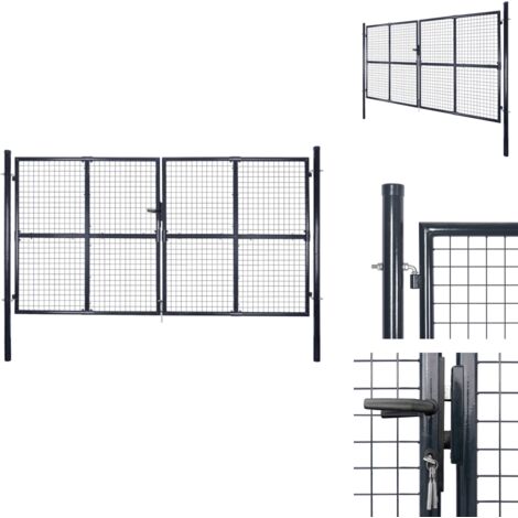 Portail en maille de jardin Acier galvanisé 289x200 cm Gris - Portail Jardin - Portail Acier - Portail Gris - Clôture Jardin - Portillon Aluminium