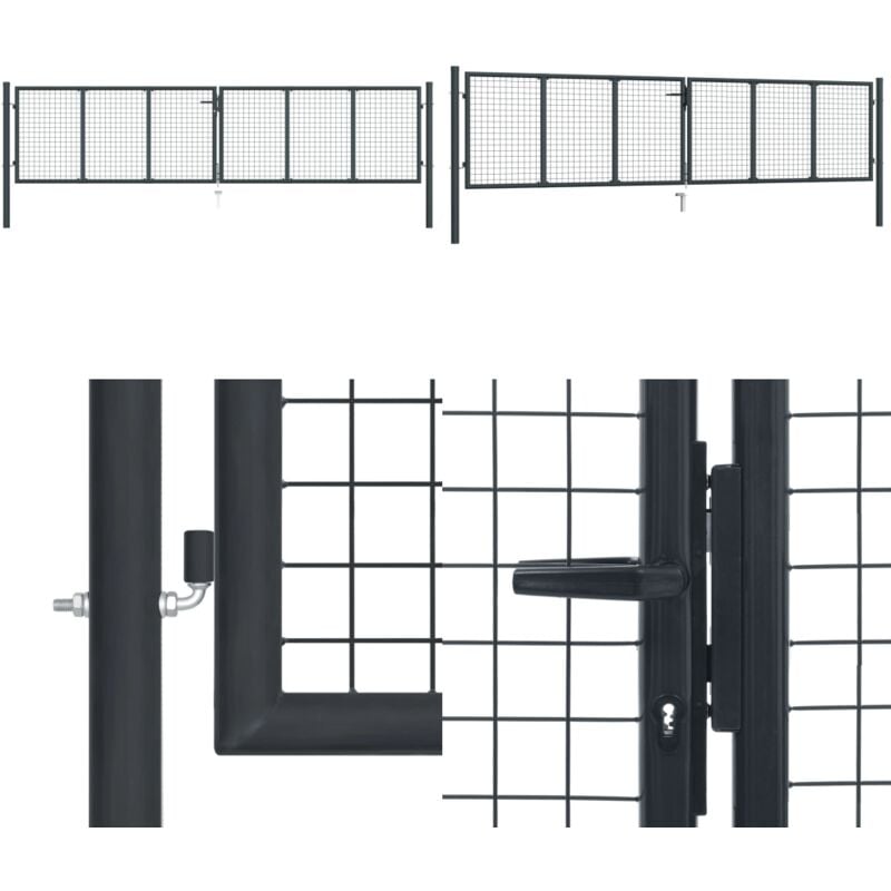 Portail en maille de jardin Acier galvanisé 400 x 150 cm Gris - Portail Jardin - Portillon - Clôture - Porte D'entrée - Acier Galvanisé - Home &