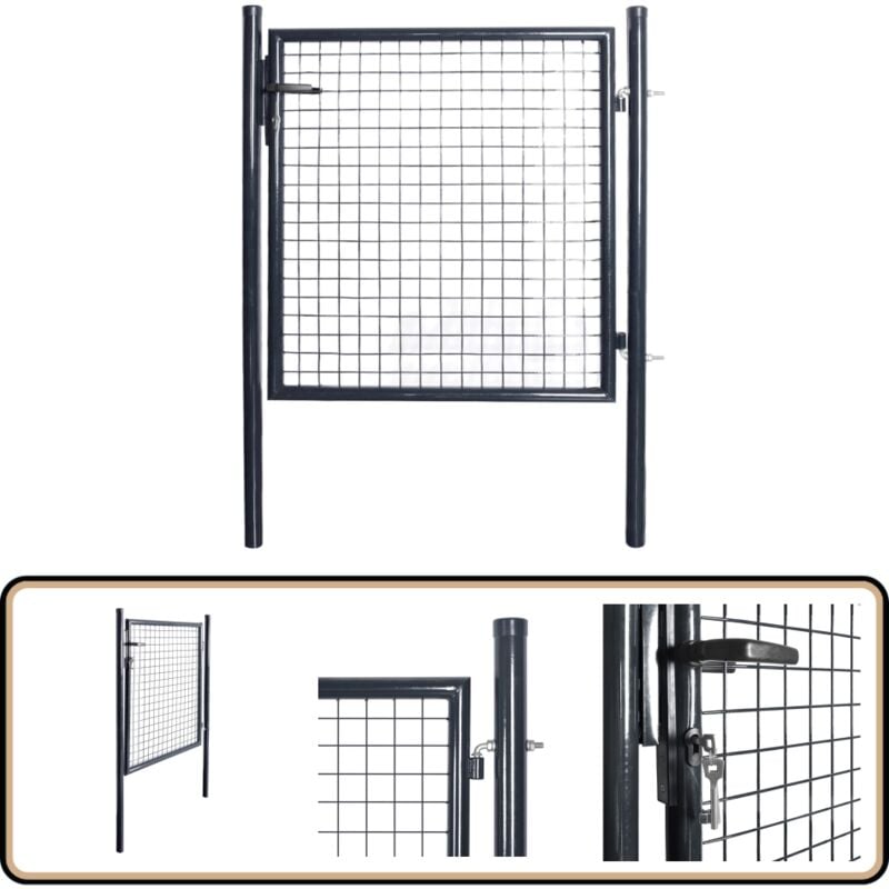 Portail en maille de jardin Acier galvanisé 85,5x100 cm Gris - Portail Jardin - Portillon Aluminium - Clôture Jardin - Porte D'entrée - Sécurité