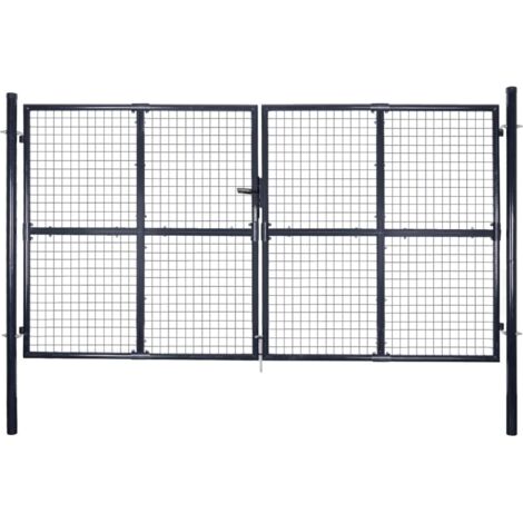 Portail en maille de jardin  Portillon Grillage Portail de Clôture Acier galvanisé 289x175 cm Gris 51306