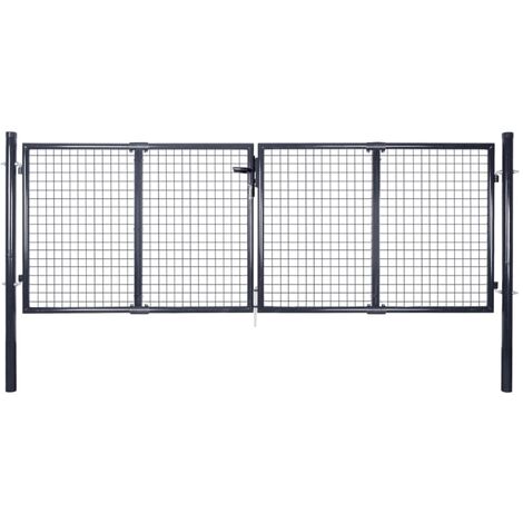 Portail en maille de jardin  Portillon Grillage Portail de Clôture Acier galvanisé 289x75 cm Gris 79967