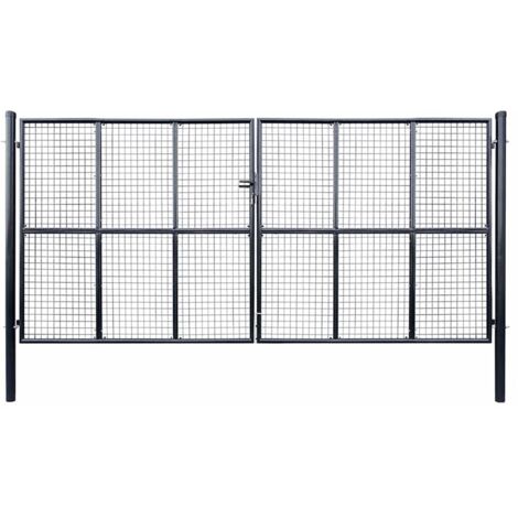 Portail en maille de jardin  Portillon Grillage Portail de Clôture Acier galvanisé 400 x 175 cm Gris 17701