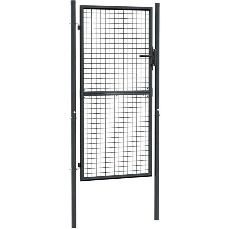 Portail en maille de jardin Portillon Grillage Portail de Clôture Acier galvanisé 100 x 225 cm Gris 53482