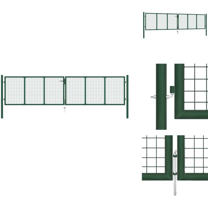 Portail en treillis de jardin acier 390x100 cm vert - Porte De Jardin - Portail En Métal - Clôture En Treillis - Barrière De Jardin - Entrée De Jardin