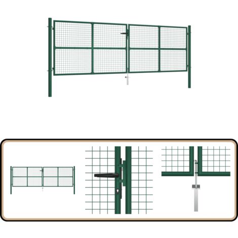 Portail en treillis de jardin acier 390x125 cm vert - Porte De Jardin - Portillon - Clôture - Fermeture Jardin - Sécurité Jardin