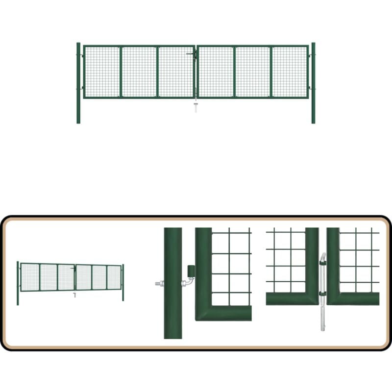 Portail en treillis de jardin acier 390x75 cm vert - Porte De Jardin - Portillon - Clôture - Fermeture Jardin - Sécurité Jardin