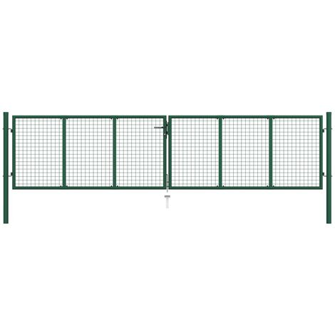 Portail en treillis de jardin  Portillon Grillage Portail de Clôture Acier 400 x 100 cm Vert 68496