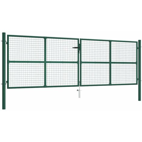 Portail en treillis de jardin  Portillon Grillage Portail de Clôture Acier 400 x 125 cm Vert 78895