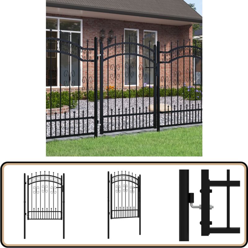 Portail et sommet de lance Noir 103x175 cm Acier enduit poudre - Portail De Clôture - Portillon - Clôture Jardin - Porte D'entrée - Sécurité Maison