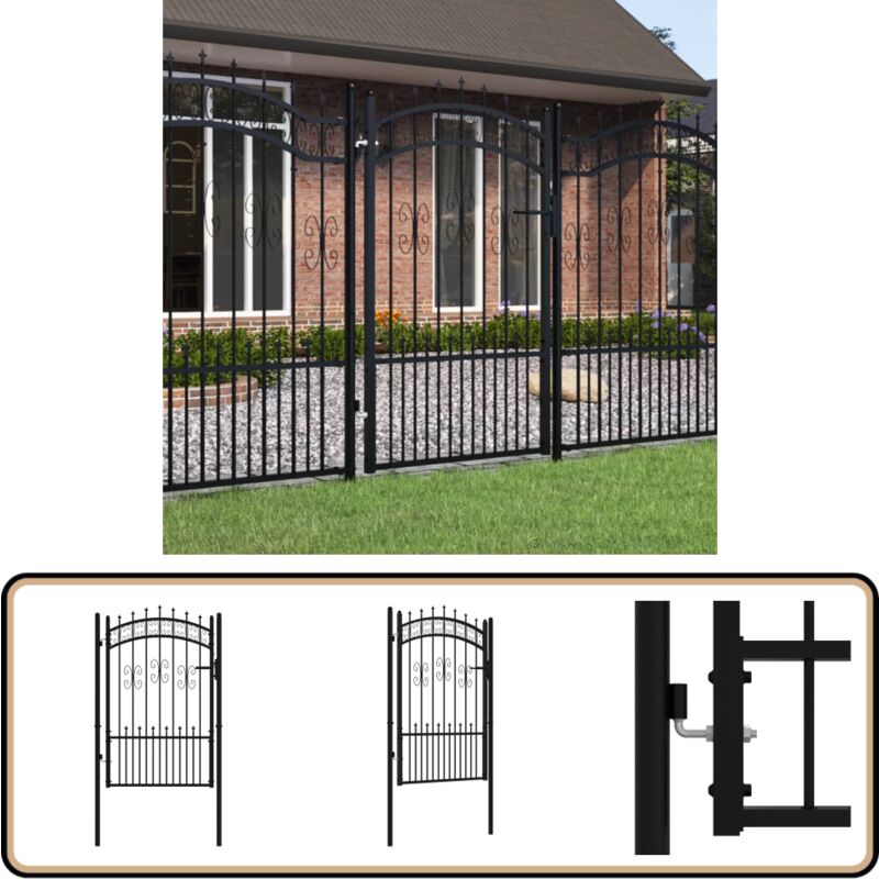 Portail et sommet de lance Noir 103x200 cm Acier enduit poudre - Portail De Clôture - Portail Jardin - Portillon - Clôture - Fermeture Jardin