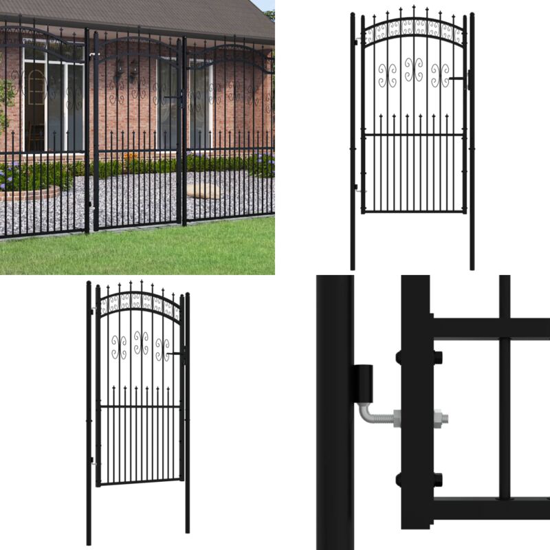 Portail et sommet de lance Noir 103x225 cm Acier enduit poudre - Portail De Clôture - Portillon - Clôture Jardin - Porte D'entrée - Sécurité Maison