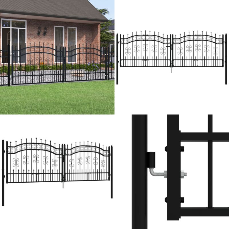 Portail et sommet de lance Noir 305x151 cm Acier enduit poudre - Portail De Cloture - Portillon - Portail Jardin - Clôture Aluminium - Porte D'entrée