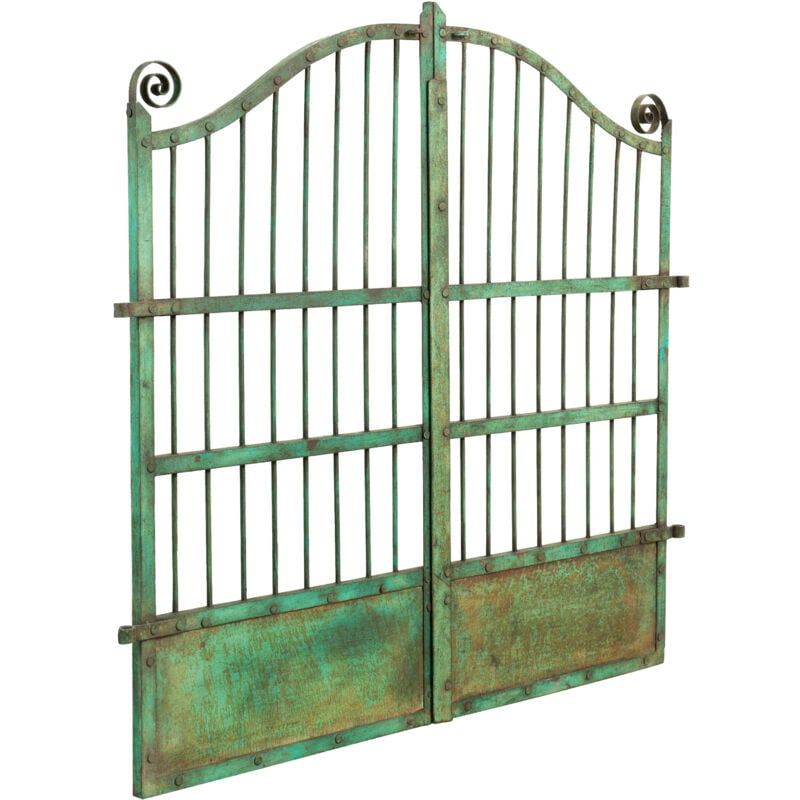 Portail extérieur en fer forgé 115x115x5 cm Portail finition antique Pièce unique Portail extérieur de jardin Vert