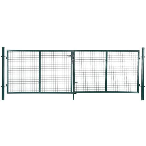 Portail grillagé Portillon grillage Portail de jardin Portillon en Acier Galvanisé avec Serrure et 3 Clés, 90 x 310cm, Vert GGD300G - Vert