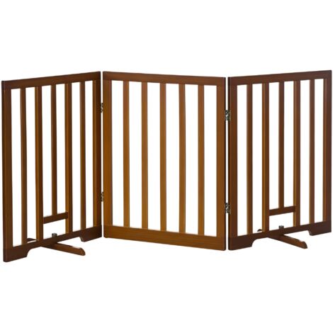 Portail pliant à 3 panneaux avec pieds antidérapants pour les couloirs, escaliers et pièces, bois de pin, 181x35x76 cm, brun foncé