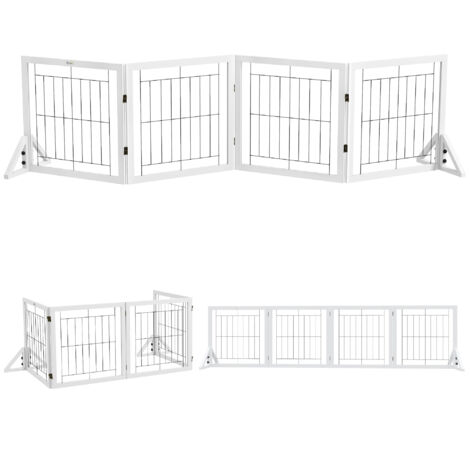 Portail pliant chiens sécurité animaux chiots 4 panneaux pieds triangulaires, 280x70 cm, blanc