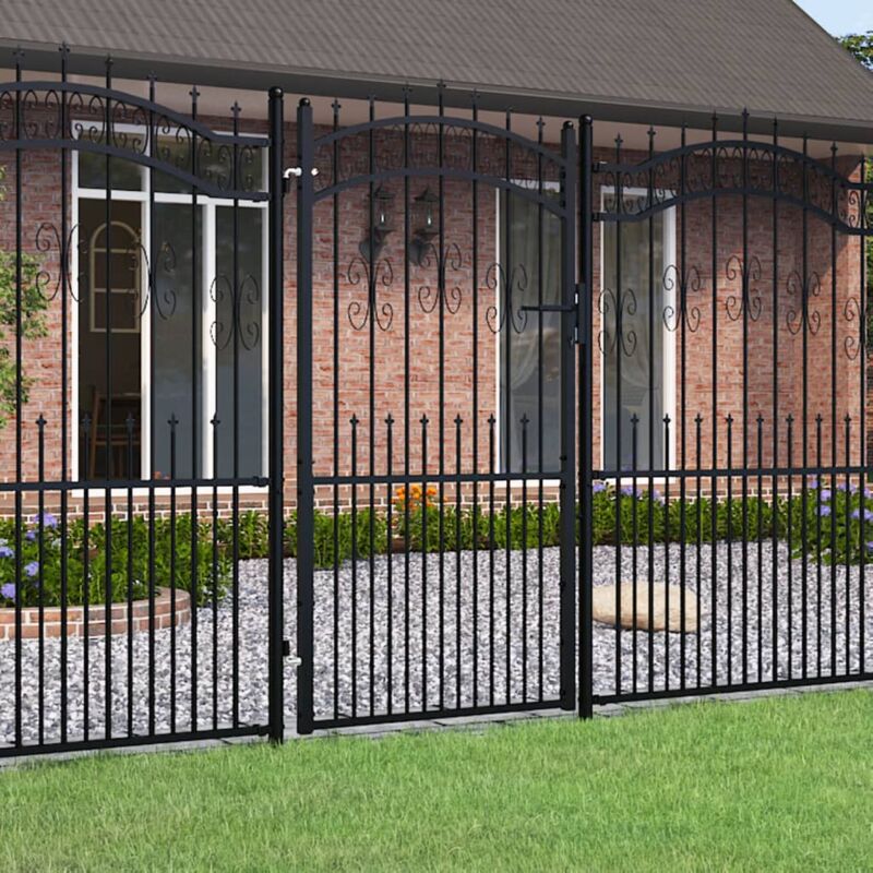 Portail, Porte de jardin, Portillon et sommet de lance Noir 103x225 cm Acier enduit poudre WFE973887 design in