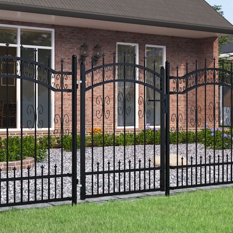 Portail, Porte de jardin, Portillon et sommet de lance Noir 103x175 cm Acier enduit poudre WFE945693 design in