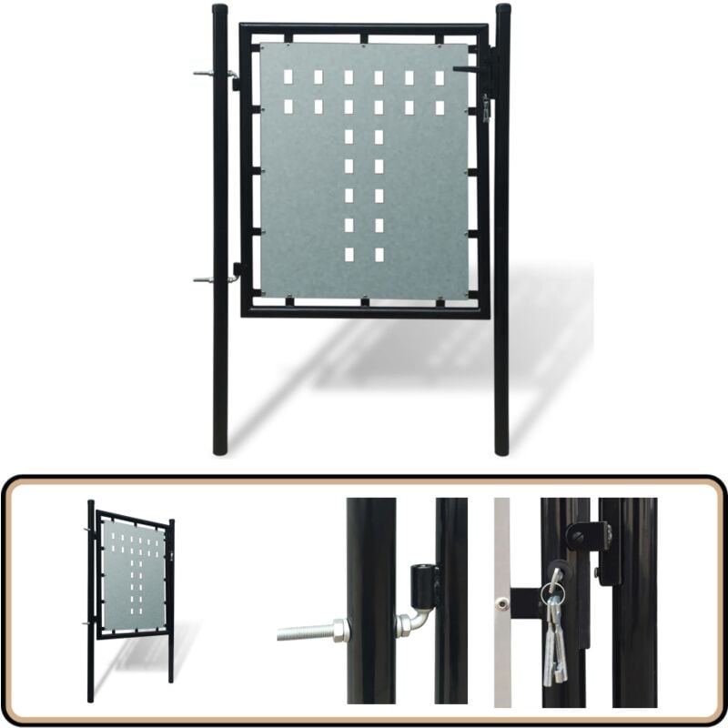 Portail simple de clôture Noir 100x125 cm - Portail De Cloture - Portail Noir - Portail Jardin - Portillon - Porte De Jardin