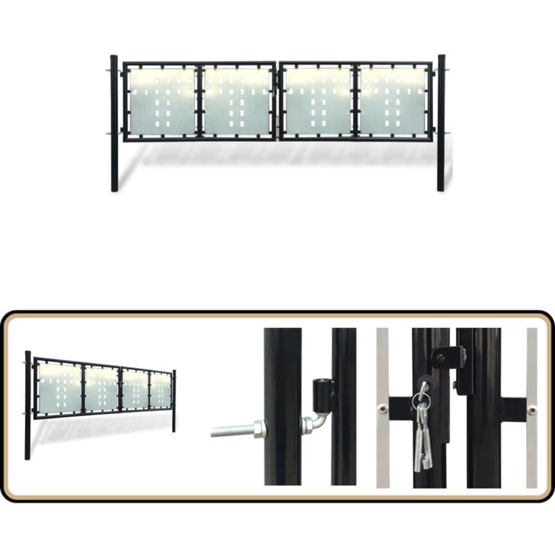 Portail simple de clôture Noir 300x125 cm - Portail De Cloture - Portail Noir - Portail Jardin - Portillon - Clôture