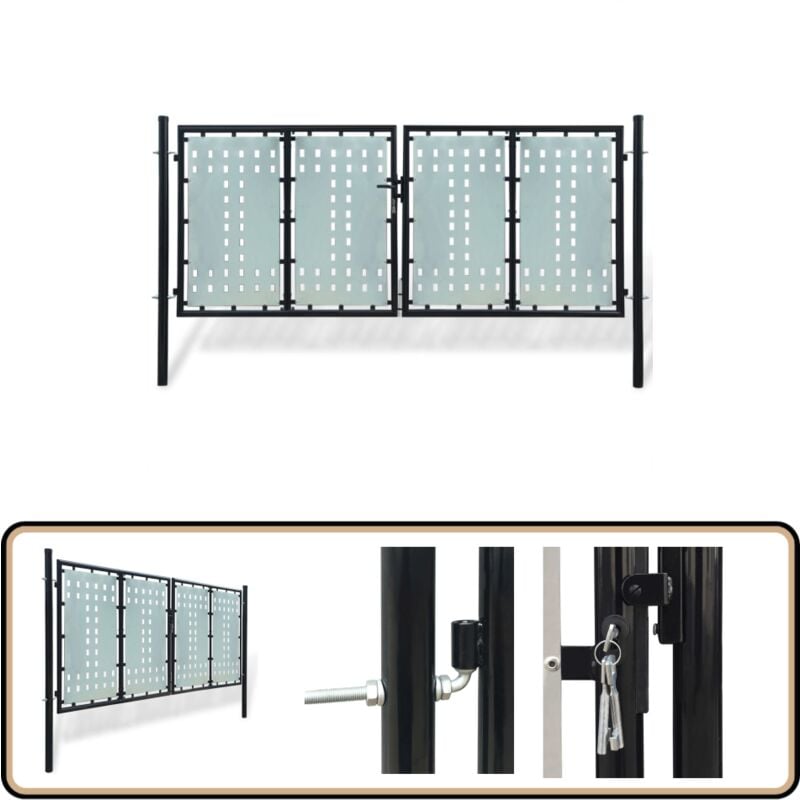 Portail simple de clôture Noir 300x175 cm - Portail De Cloture - Portail Noir - Portail Design - Portillon Aluminium - Porte De Jardin
