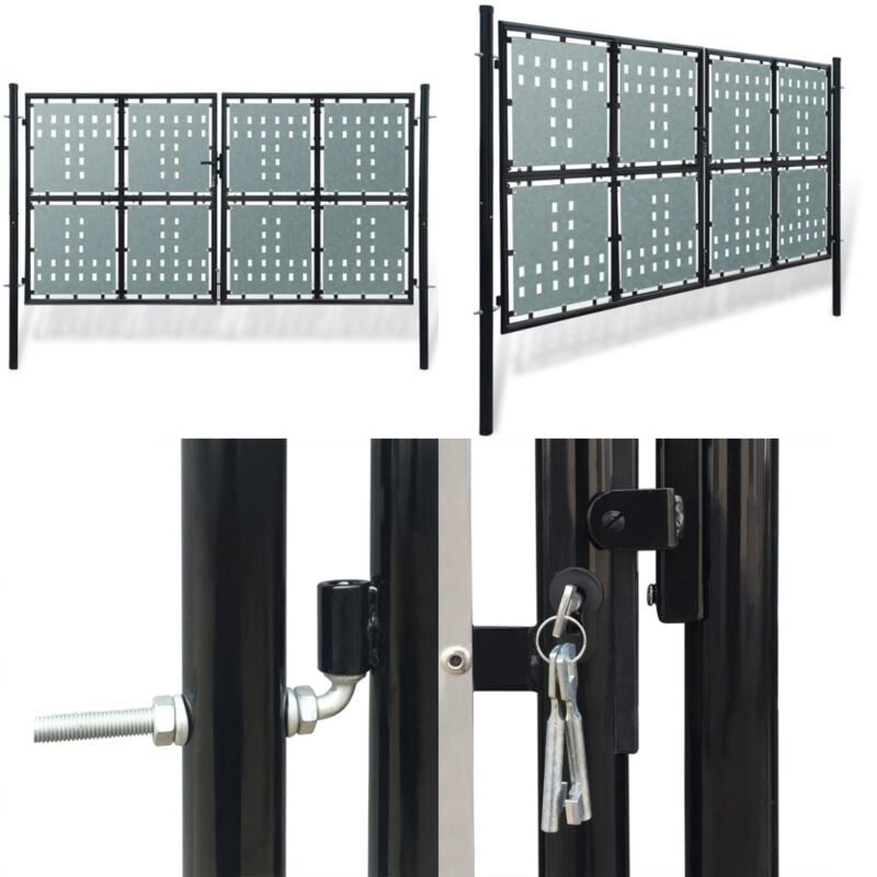 Portail simple de clôture Noir 300x200 cm - Portail De Cloture - Portail Aluminium - Portillon Design - Portail Noir - Portail Jardin - Home & Living