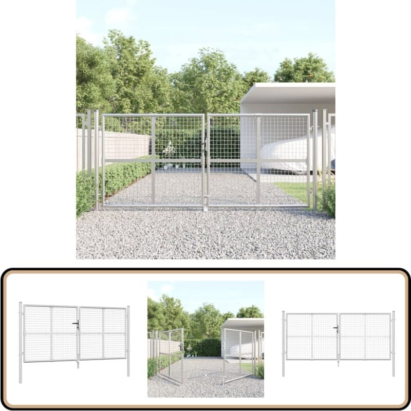 Portal de jardin maille argenté 300x175 cm acier galvanisé - Portail De Jardin - Portail Extérieur - Clôture - Barrière - Entrée Jardin