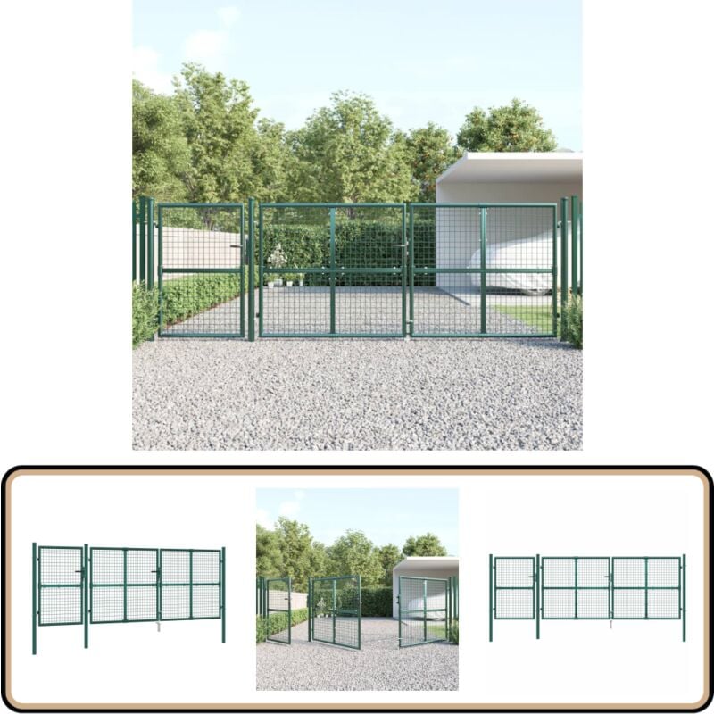 Portal de jardin maille vert 400x175 cm acier galvanisé - Portail De Jardin - Porte De Jardin - Clôture - Porte Métallique - Porte Extérieure