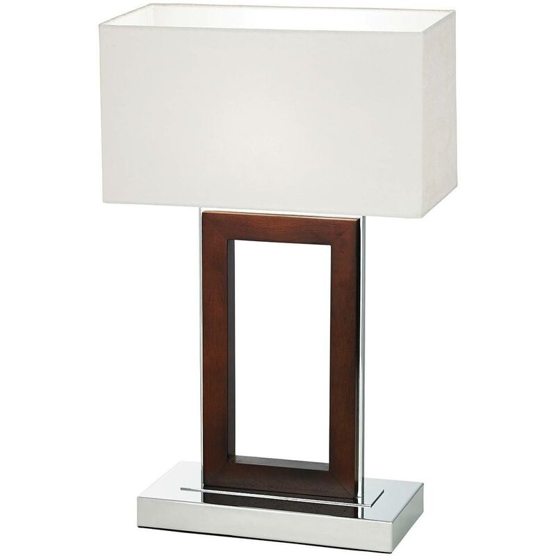 Endon Portal - Table Lamp Dark Wood, Cream Faux Suede, E27