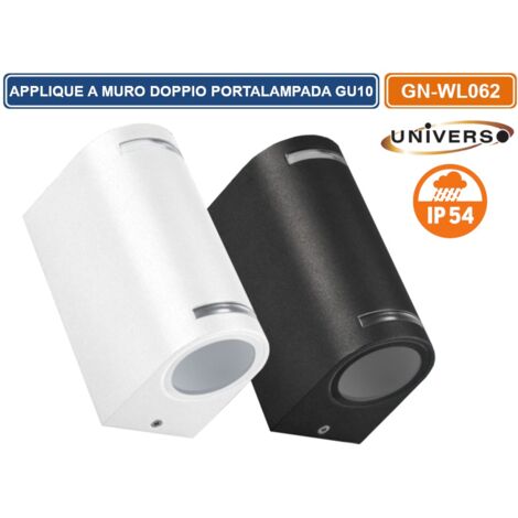 PORTALAMPADA APPLIQUE WALL LIGHT DOPPIO DA MURO PER 2 LAMPADINE GU10 IP54 DISPONIBILE BIANCO - NERO - Colore Struttura:Nero